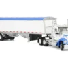 Kenworth W990 Day Cab and Lode King Distinction Hopper Trailer White and Blue 1/64 Diecast Model by DCP/First Gear