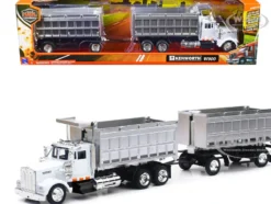Kenworth W900 Dump Truck with Twin Dump Body White and Chrome Long Haul Trucker Series 1/43 Diecast Model New Ray 15223B