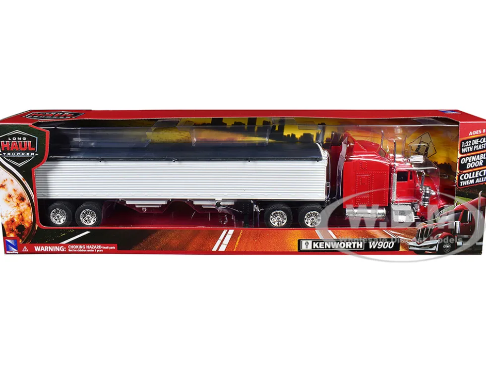 Kenworth W900 Grain Truck Red and White "Long Haul Truckers" Series 1/32 Diecast Model by New Ray