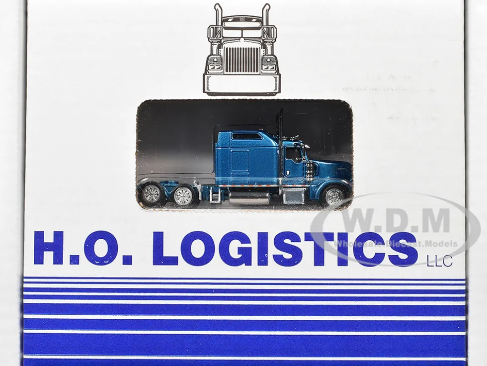Kenworth W900L Truck Tractor with Sleeper Cab Blue Metallic and Pneumatic Tank Trailer Combo Set 1/87 (HO) Plastic Model Car by HO Logistics