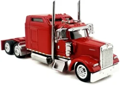 Kenworth W900L Truck Tractor with Sleeper Cab Red and Covered Grain Trailer White with Red Tarp Combo Set 1/87 (HO) Plastic Model Car by HO Logistics