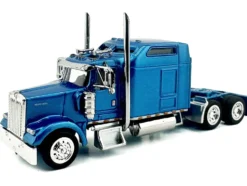 Kenworth W900L Truck Tractor with Sleeper Cab Blue Metallic 1/87 (HO) Plastic Model Car by HO Logistics