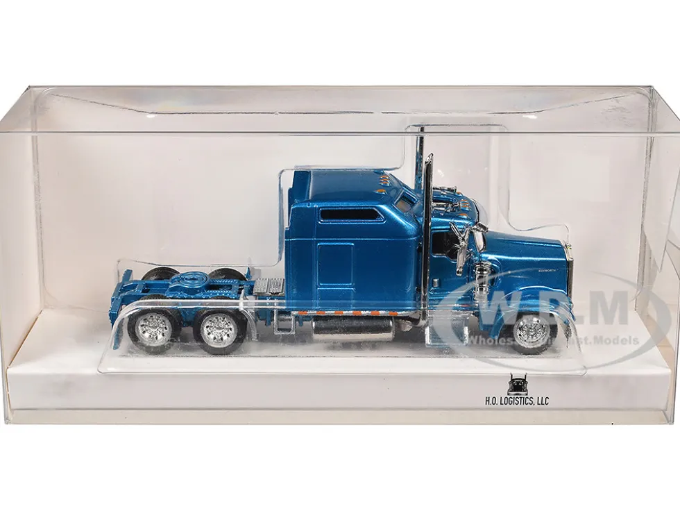 Kenworth W900L Truck Tractor with Sleeper Cab Blue Metallic 1/87 (HO) Plastic Model Car by HO Logistics