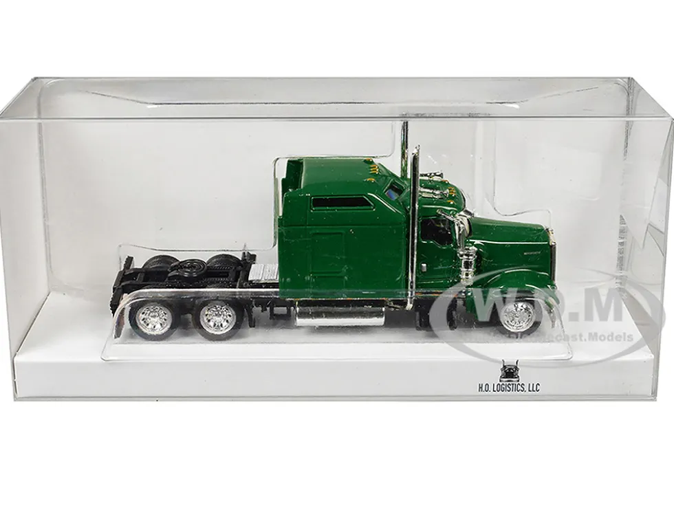 Kenworth W900L Truck Tractor with Sleeper Cab Green 1/87 (HO) Plastic Model Car by HO Logistics