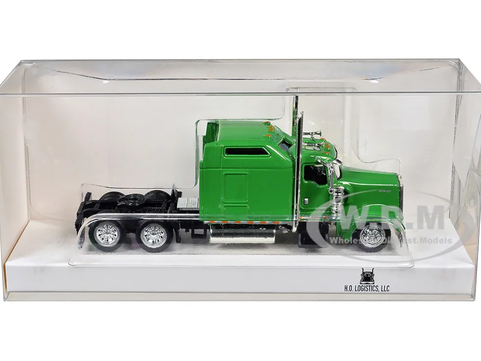 Kenworth W900L Truck Tractor with Sleeper Cab Lime Green 1/87 (HO) Plastic Model Car by HO Logistics