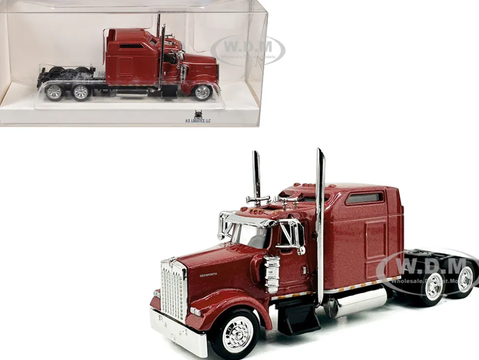 Kenworth W900L Truck Tractor with Sleeper Cab Red Metallic 1/87 (HO) Plastic Model Car by HO Logistics