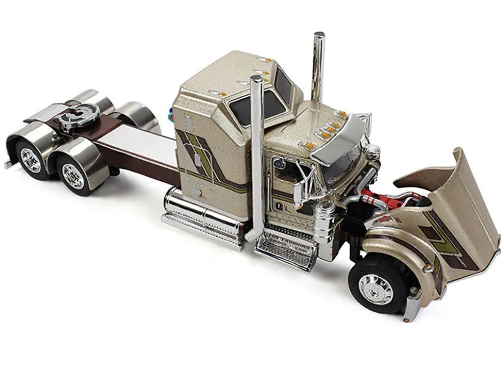 Kenworth W900L with 60" Aerodyne Sleeper and 40' Vintage Trailer "Red's Favorites - Jason Sanders" Beige with Stripes 1/64 Diecast Model by DCP/First Gear