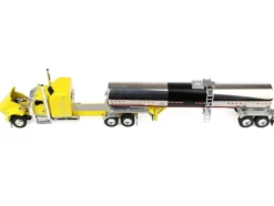 Kenworth W900L with 60" Aerodyne Sleeper and Brenner Tank Trailer "Double C Transport" Yellow 1/64 Diecast Model by DCP/First Gear