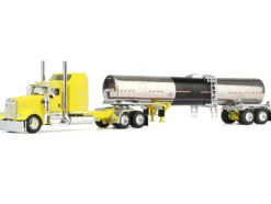 Kenworth W900L with 60" Aerodyne Sleeper and Brenner Tank Trailer "Double C Transport" Yellow 1/64 Diecast Model by DCP/First Gear