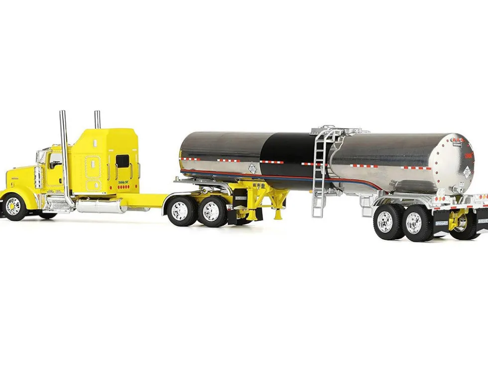 Kenworth W900L with 60" Aerodyne Sleeper and Brenner Tank Trailer "Double C Transport" Yellow 1/64 Diecast Model by DCP/First Gear