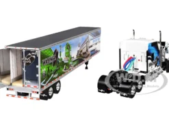 Kenworth W900L with 86" Studio Sleeper and 53' Utility Trailer with Skirts "Walinga" White with Blue Graphics 1/64 Diecast Model by DCP/First Gear