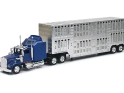Kenworth W900 Truck Blue with Potbelly Livestock Trailer Chrome "Long Haul Truckers" Series 1/43 Diecast Model by New Ray