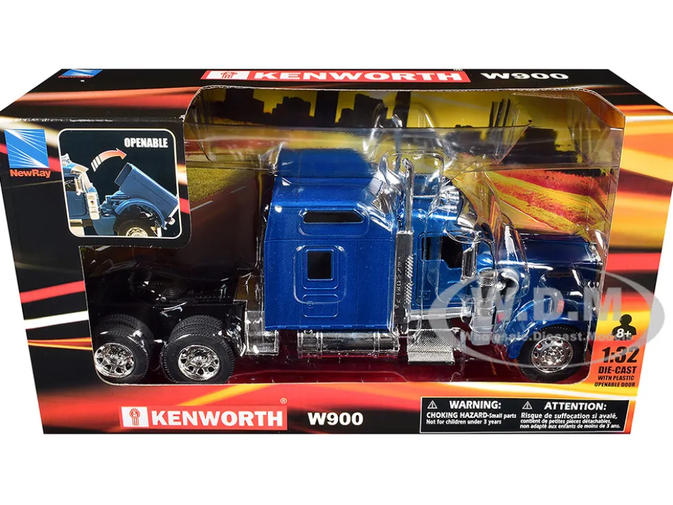 Kenworth W900 Truck Tractor Blue Metallic 1/32 Diecast Model by New Ray
