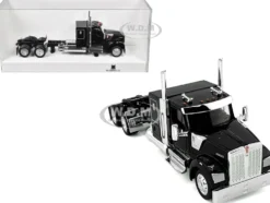 Kenworth W990 with Flat Top Sleeper Cab Black 1/87 (HO) Plastic Model Car by HO Logistics