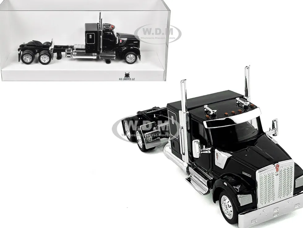 Kenworth W990 with Flat Top Sleeper Cab Black 1/87 (HO) Plastic Model Car by HO Logistics