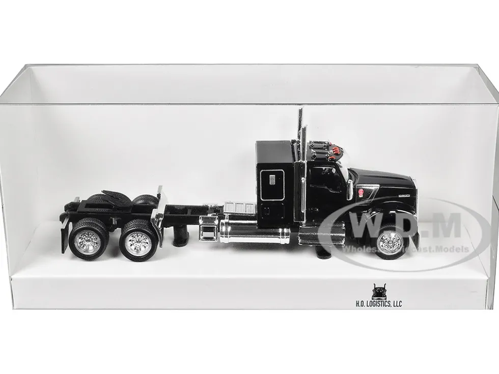 Kenworth W990 with Flat Top Sleeper Cab Black 1/87 (HO) Plastic Model Car by HO Logistics