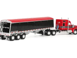 Kenworth W990 with 76" Mid-Roof Sleeper and Lode King Distinction Hopper Trailer Red and Black 1/64 Diecast Model by DCP/First Gear