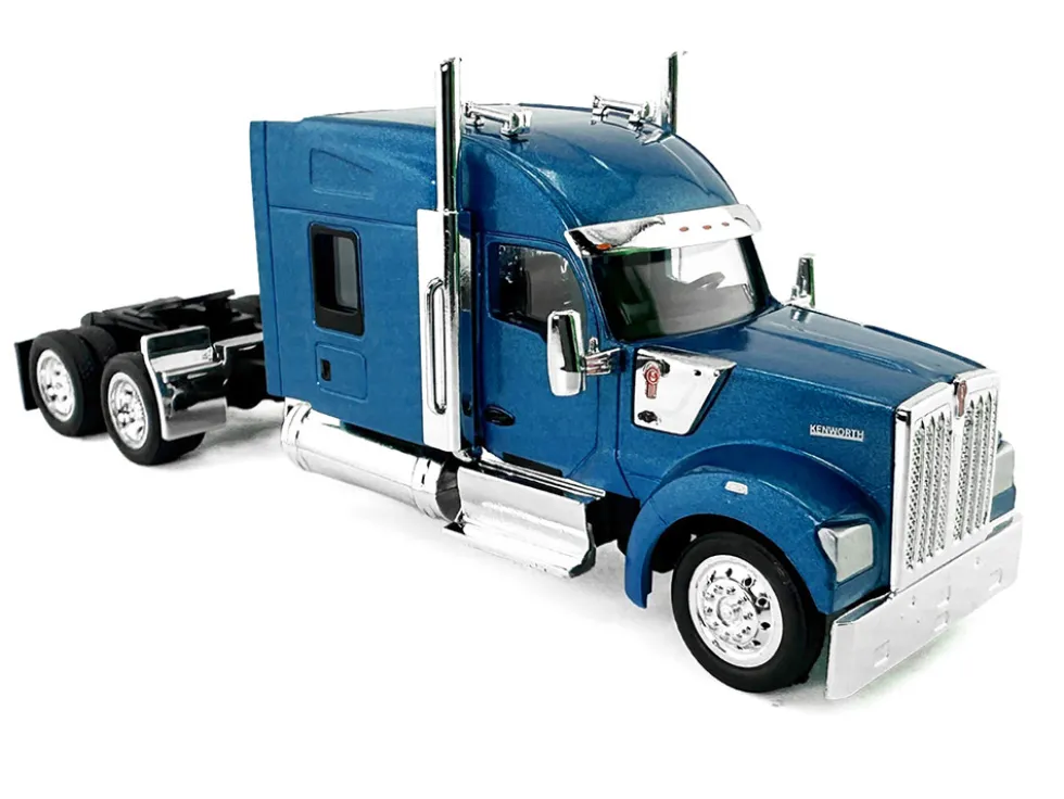 Kenworth W990 with Stand Up Sleeper Cab Blue Metallic 1/87 (HO) Plastic Model Car by HO Logistics