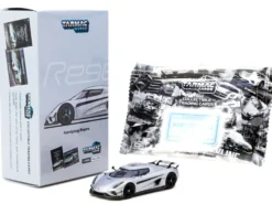 Koenigsegg Regera Silver Metallic with Blue Accents and Collectible Tarmac Cards