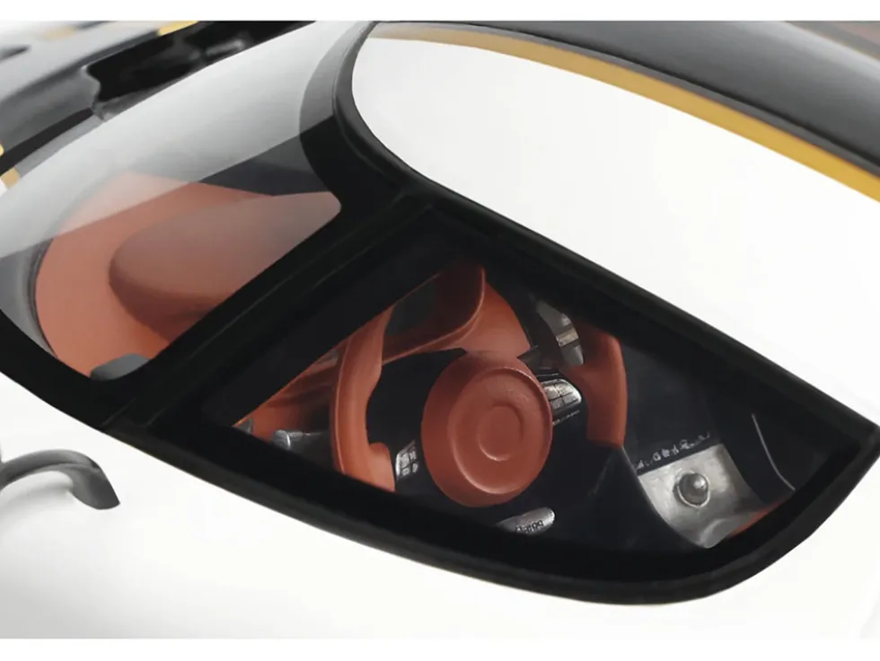 2023 Koenigsegg Regera White with Black Stripes 1/18 Model Car by GT Spirit