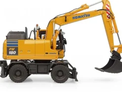 Komatsu PW180-11 Excavator Yellow with Standard Bucket and Hydraulic Breaker 1/50 Diecast Model by Universal Hobbies