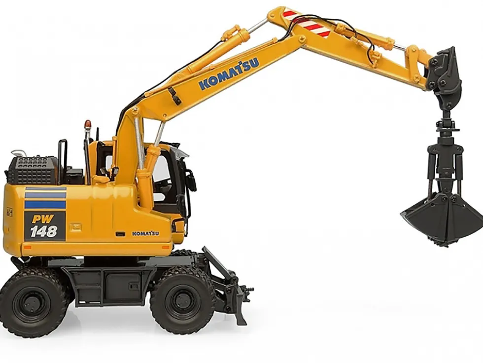 Komatsu PW148-11 Wheel Loader Yellow with Standard and Clamshell Buckets 1/50 Diecast Model by Universal Hobbies