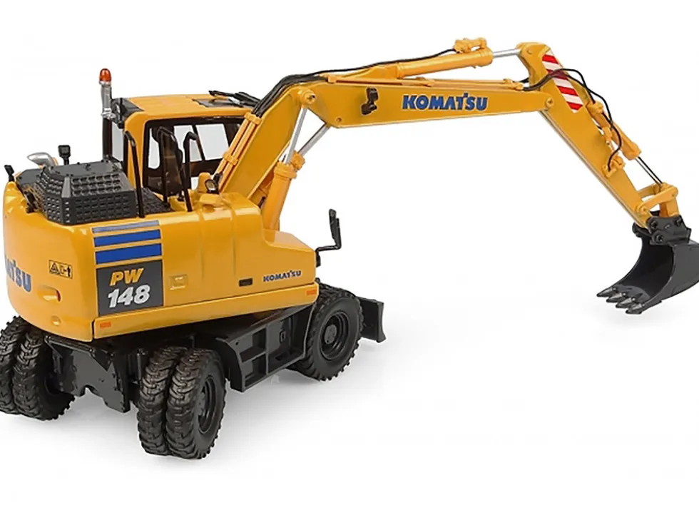 Komatsu PW148-11 Wheel Loader Yellow with Standard and Clamshell Buckets 1/50 Diecast Model by Universal Hobbies