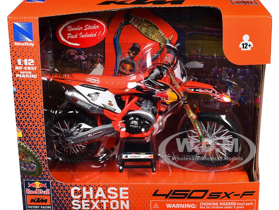 KTM 450 SX-F Motorcycle #4 Chase Sexton "Red Bull KTM Factory Racing" 1/12 Diecast Model by New Ray