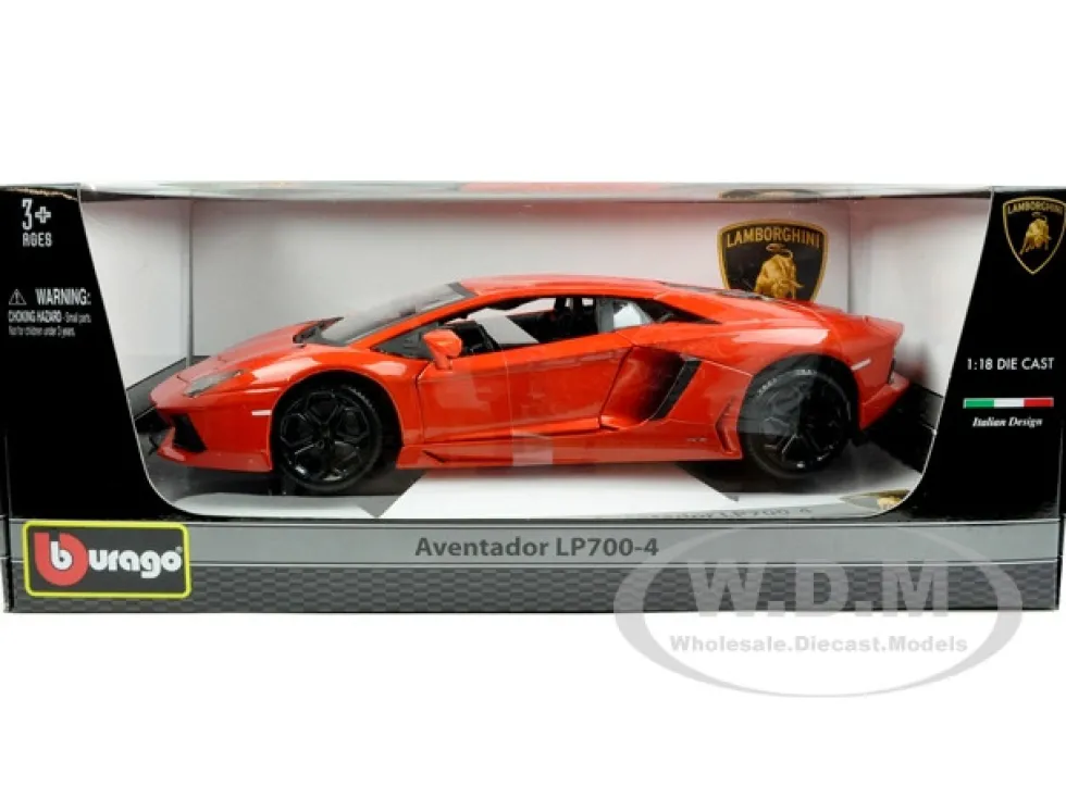 2012 Lamborghini Aventador LP700-4 Orange 1/18 Diecast Model Car Bburago 11033