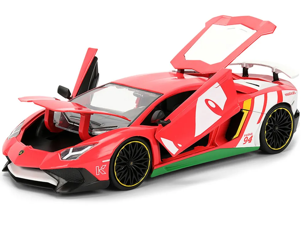 Lamborghini Aventador SV Red with Graphics and Knuckles Diecast Figure "Sonic The Hedgehog" Franchise "Hollywood Rides" Series 1/24 Diecast Model by Jada