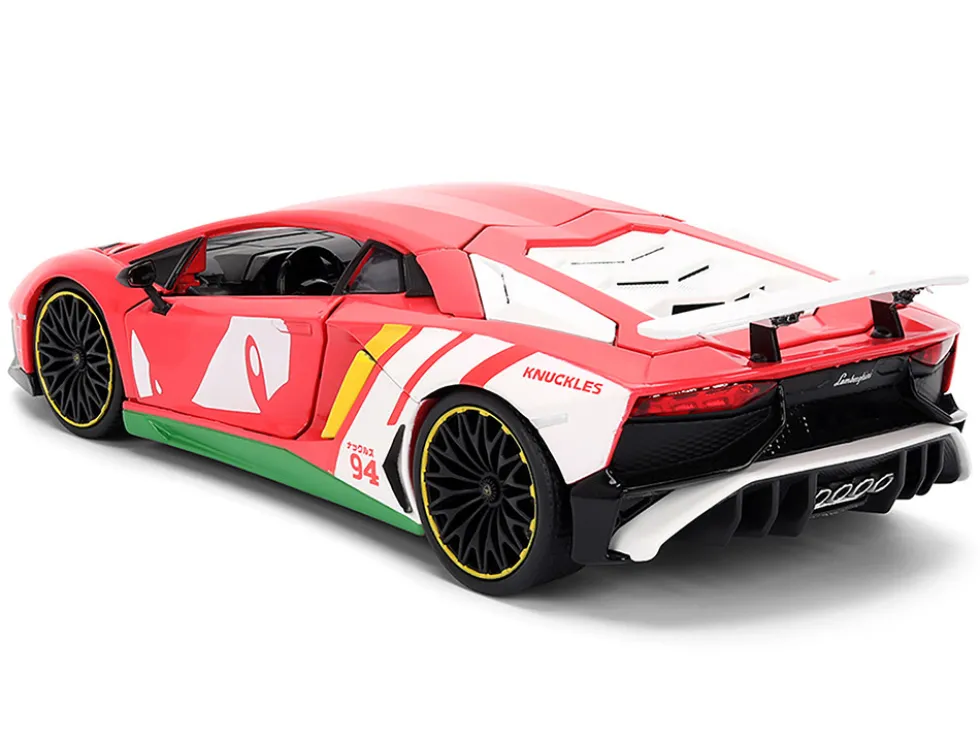 Lamborghini Aventador SV Red with Graphics and Knuckles Diecast Figure "Sonic The Hedgehog" Franchise "Hollywood Rides" Series 1/24 Diecast Model by Jada