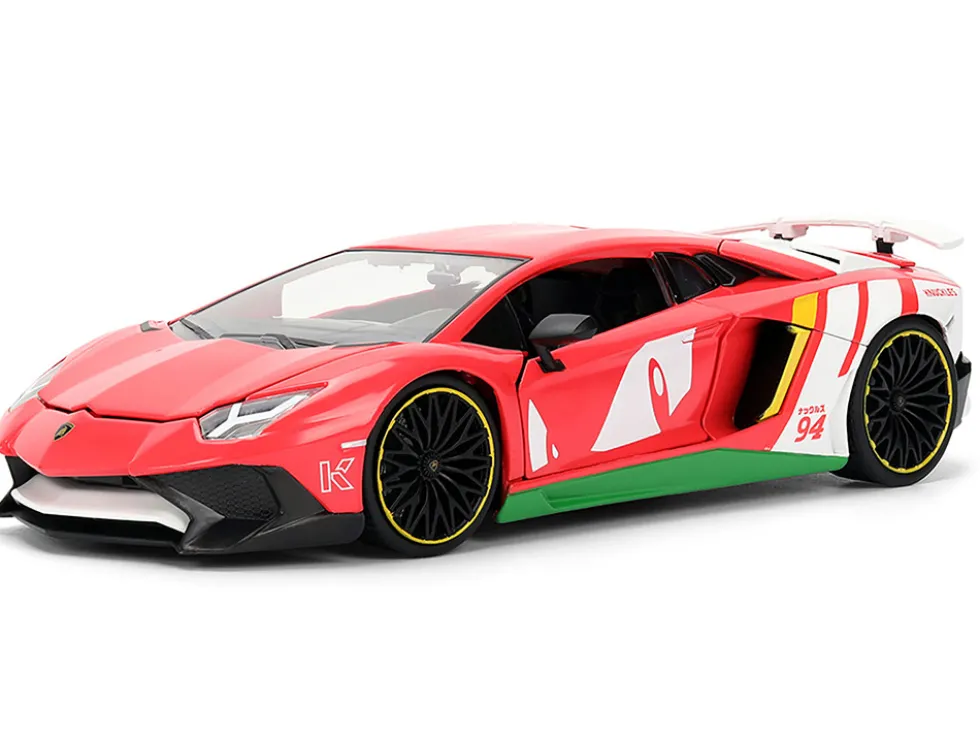 Lamborghini Aventador SV Red with Graphics and Knuckles Diecast Figure "Sonic The Hedgehog" Franchise "Hollywood Rides" Series 1/24 Diecast Model by Jada