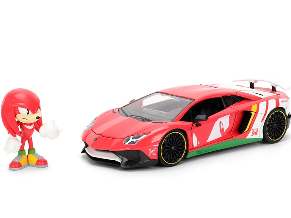 Lamborghini Aventador SV Red with Graphics and Knuckles Diecast Figure "Sonic The Hedgehog" Franchise "Hollywood Rides" Series 1/24 Diecast Model by Jada