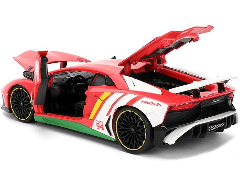 Lamborghini Aventador SV Red with Graphics and Knuckles Diecast Figure "Sonic The Hedgehog" Franchise "Hollywood Rides" Series 1/24 Diecast Model by Jada