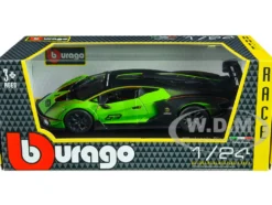 Lamborghini Essenza SCV12 #63 Green Metallic Black Squadra Corse Race Series 1/24 Diecast Model Car Bburago 28017