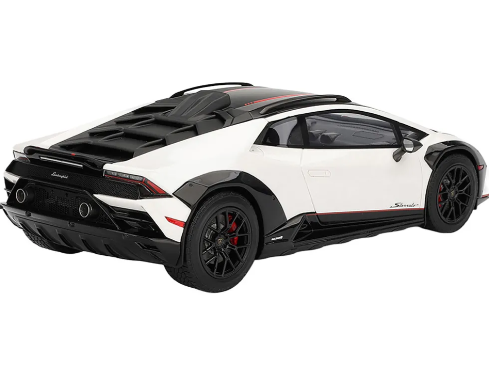 Lamborghini Huracan Sterrato Bianco Asopo White with Matt Black Top and Red Stripes 1/18 Model Car by Top Speed
