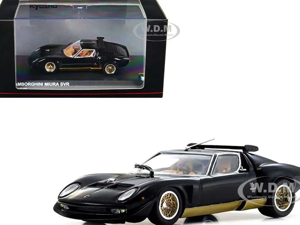 Lamborghini Miura SVR Black with Gold Accents and Wheels 1/43 Diecast Model Car Kyosho KS03203BKG