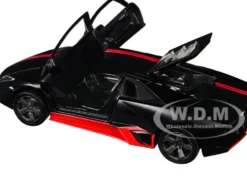 Lamborghini Reventon Matt Black with Red Stripes "Satin Paint" Series 1/24 Diecast Model Car by Motormax