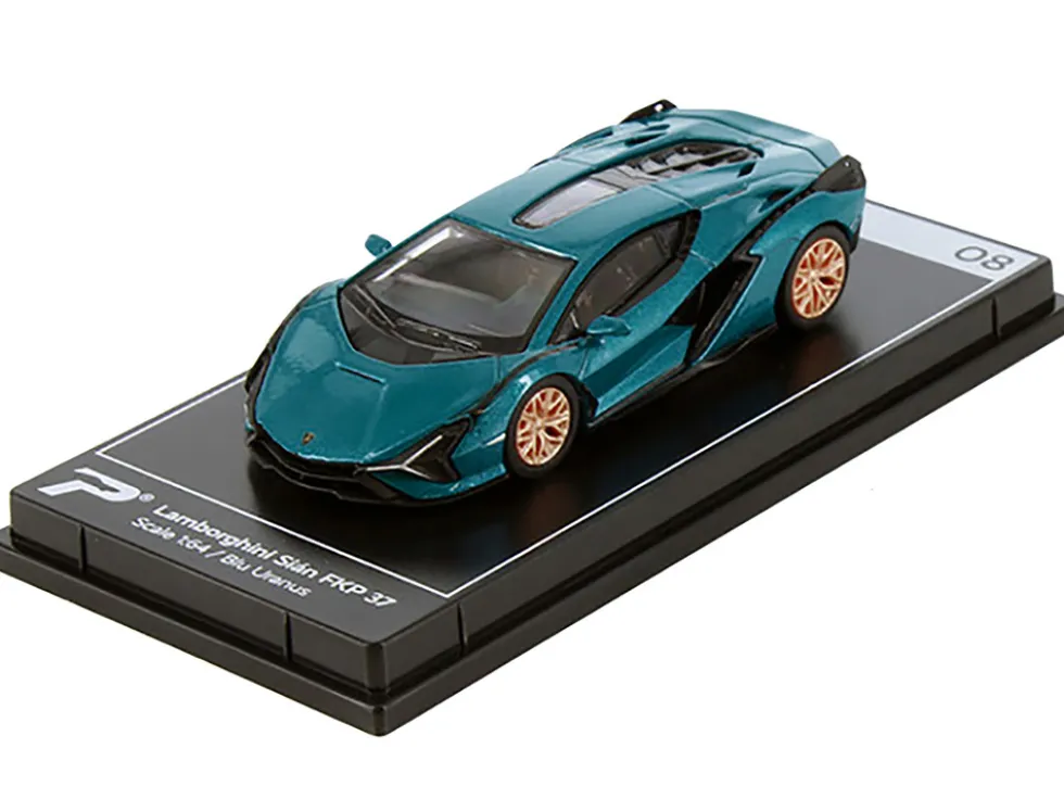 Lamborghini Sian FKP 37 Blu Uranus Blue Metallic Hypercar League Collection 1/64 Diecast Model Car PosterCars H08B