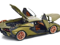 Lamborghini Sian FKP 37 Matt Green Metallic Copper Wheels 1/18 Diecast Model Car Bburago 11046