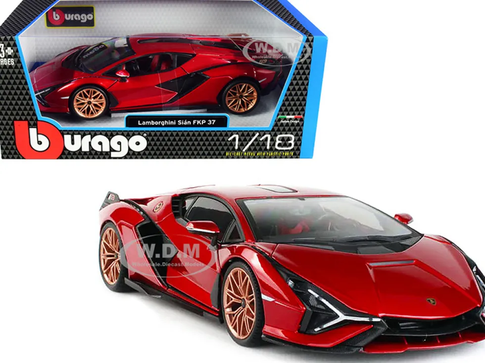 Lamborghini Sian FKP 37 Red Copper Wheels 1/18 Diecast Model Car Bburago 11046
