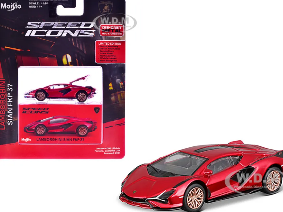 Lamborghini Sian FKP 37 Red Metallic "Speed Icons" Series 1/64 Diecast Model Car by Maisto