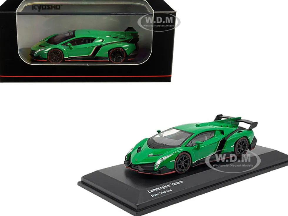 Lamborghini Veneno Green Red Line 1/64 Diecast Model Car Kyosho KS07040A2