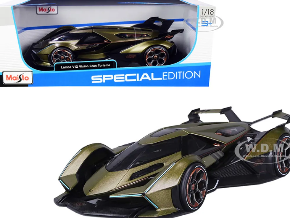 Lamborghini V12 Vision Gran Turismo Matt Green Metallic 1/18 Diecast Model Car Maisto 31454