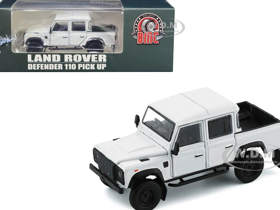 Land Rover Defender 110 Pickup Truck White with Extra Wheels 1/64 Diecast Model Car BM Creations 64B0199