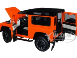 Land Rover Defender 90 Works V8 Bright Orange Gloss Black Top 70th Edition 1/18 Diecast Model Car LCD Models LCD18007