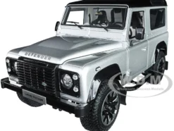 Land Rover Defender 90 Works V8 Silver Metallic Gloss Black Top 70th Edition 1/18 Diecast Model Car LCD Models LCD18007