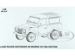 Land Rover Defender 90 Works V8 Silver Metallic Gloss Black Top 70th Edition 1/18 Diecast Model Car LCD Models LCD18007