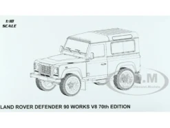 Land Rover Defender 90 Works V8 White Gloss Black Top 70th Edition 1/18 Diecast Model Car LCD Models LCD18007