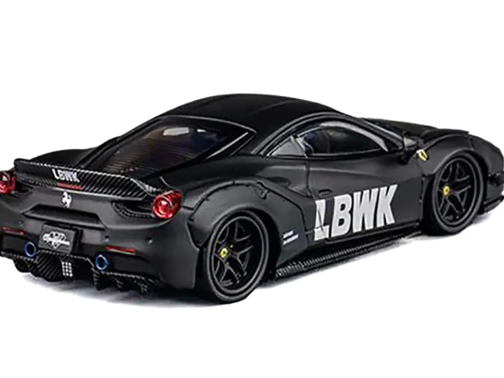 LB Works 488 "LBWK" Matt Black 1/64 Diecast Model Car by CM Model